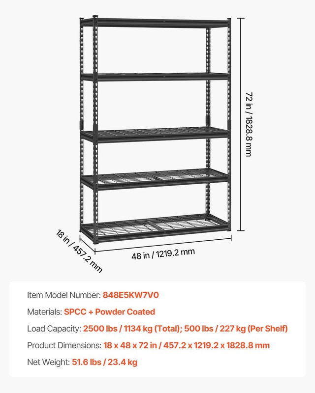 VEVOR Storage Shelves 5 Tier Adjustable Heavy Duty Garage Shelving Units 2500lbs gallery