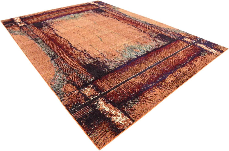 Rustic Modern Abstract Area Rug - Estrella Collection 8' x 11' in Orange/Black gallery