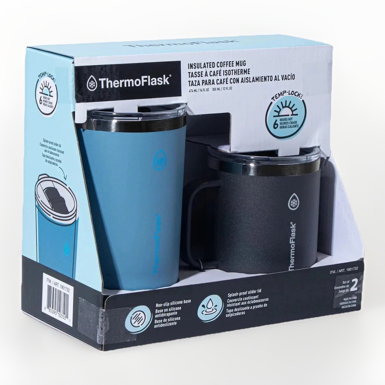 2-Pack ThermoFlask Stainless Steel Insulated Coffee Mug 6 Hours Hot Blue & Black gallery