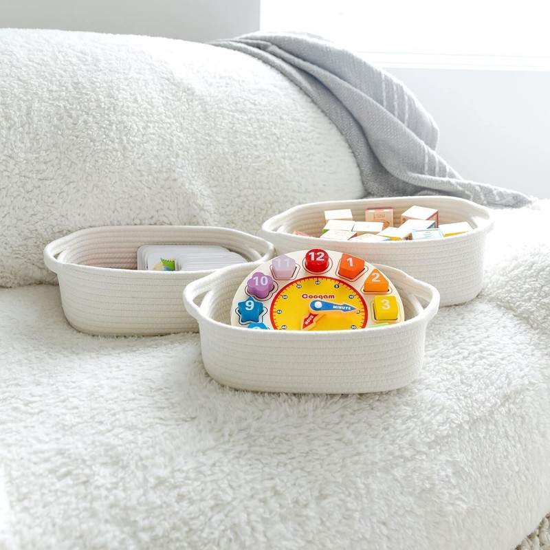 NaturalCozy 5-Piece Rectangle Storage Basket Set- Natural Cotton Rope Woven f... gallery