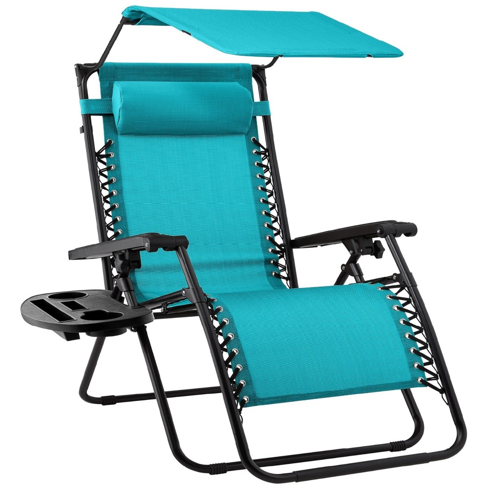 BCP Folding Zero Gravity Recliner Patio Lounge Chair w/ Canopy, Side Tray