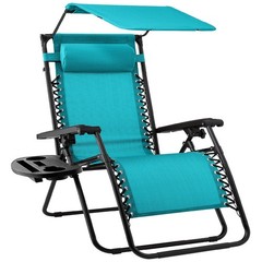 BCP Folding Zero Gravity Recliner Patio Lounge Chair w/ Canopy, Side Tray