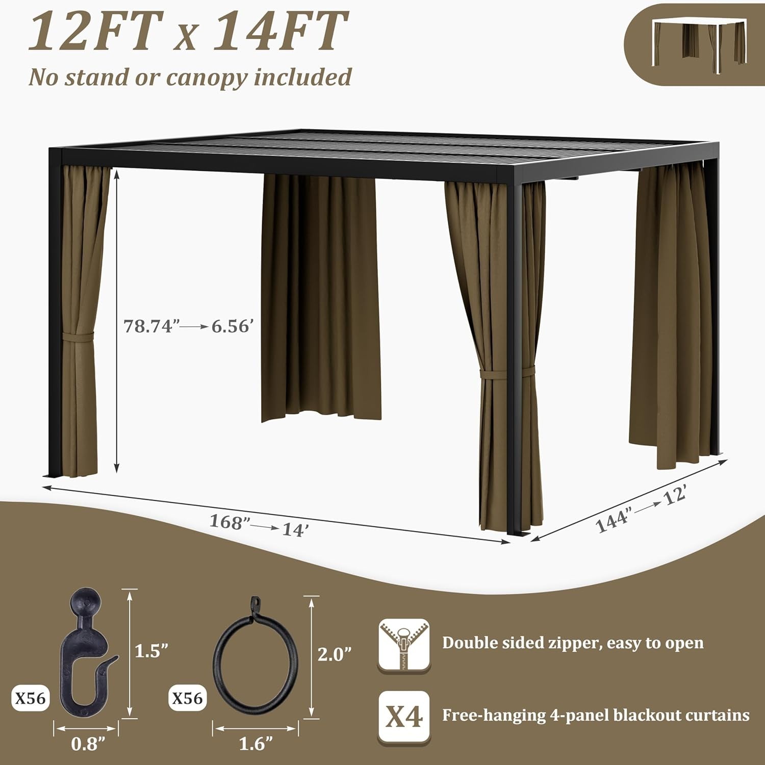 Gazebo Universal Replacement Privacy Curtain,12'×14' Gazebo Outdoor Waterpr gallery