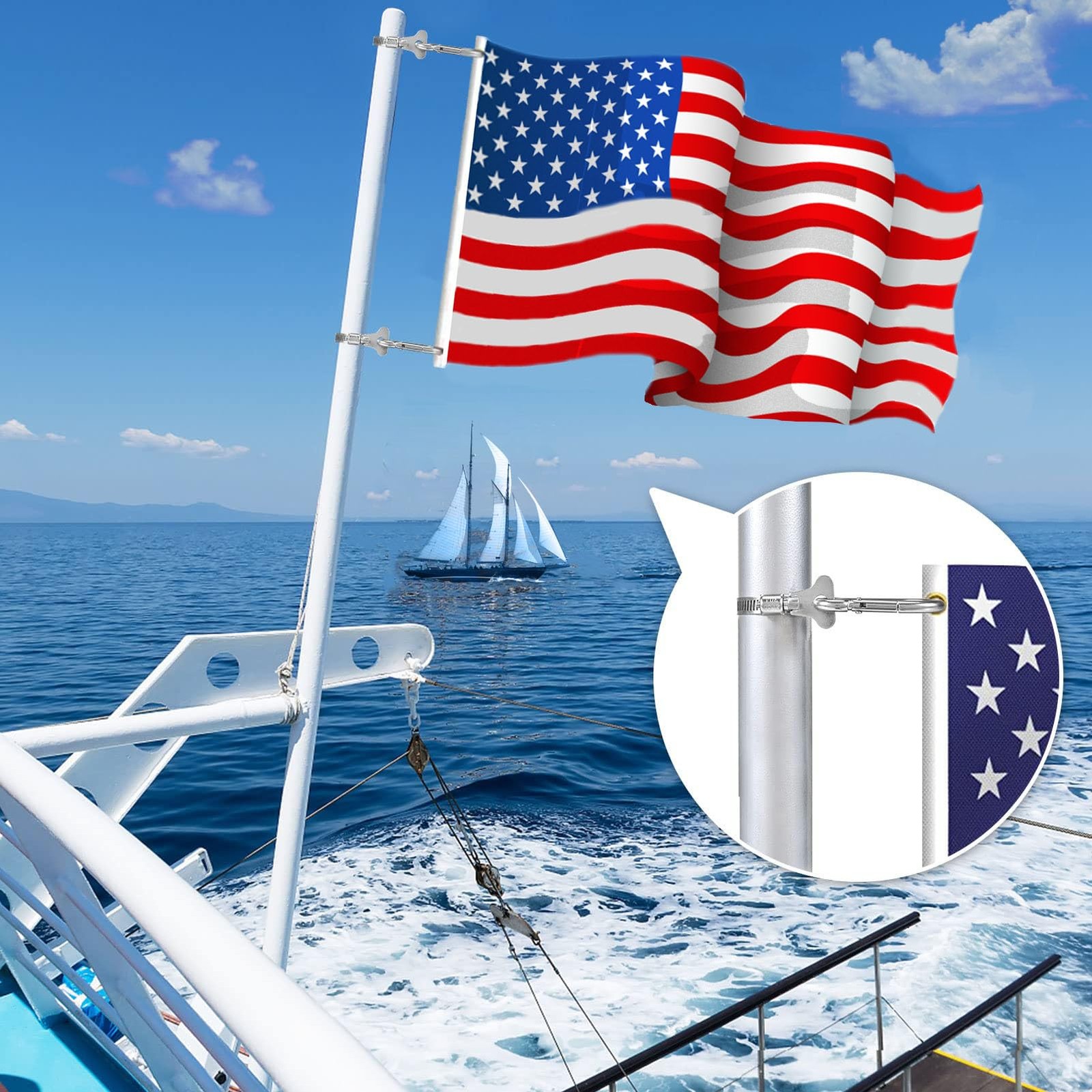 2-piece flagpole ring, stainless steel adjustable ring MAX, silver gallery