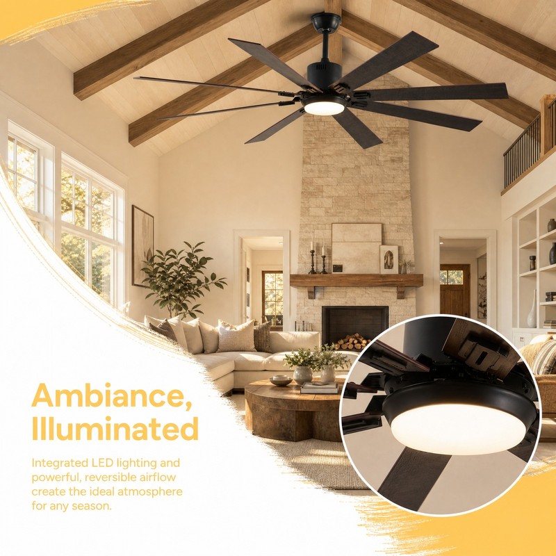 72'' Walnut Black Ceiling Fan with Light & Remote 6 Speeds 3CCT Reversible Motor gallery