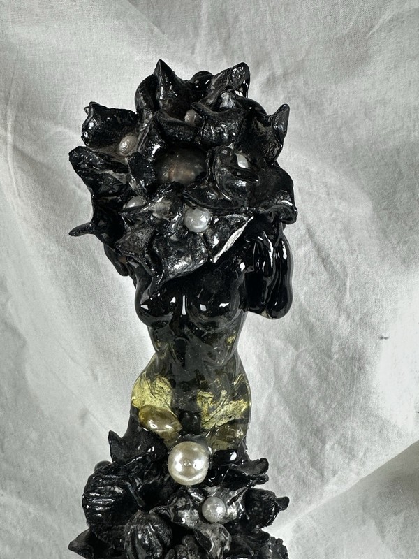 Handmade Gothic Resin Goddess Statue - Dark Fantasy Art Sculpture with Pearls gallery