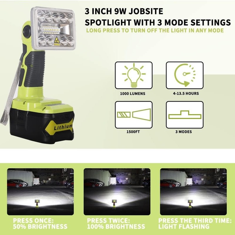 1000LM LED Work Light Suitable For Ryobi 18V Li-ion Battery Portable Flashlight gallery