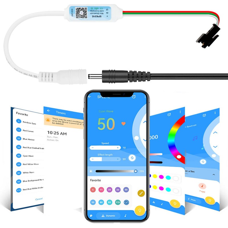SP621E Bluetooth-compatible LED controller APP control For WS2812 LED strip gallery