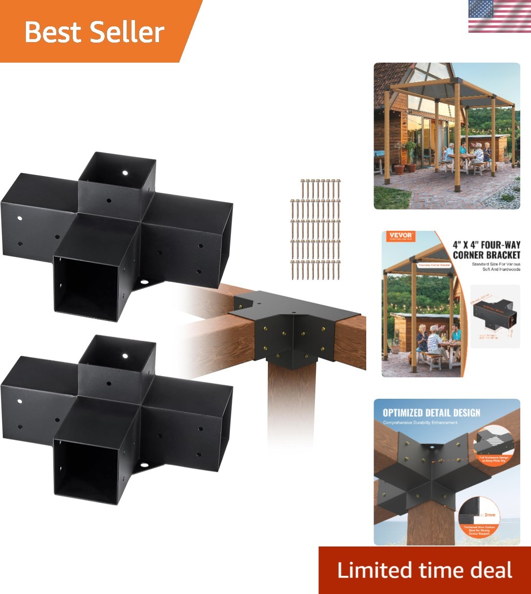 Durable Pergola Bracket Kit 2PC | 4''x4'' & 3.6''x3.6'' | Water Resistant Design gallery
