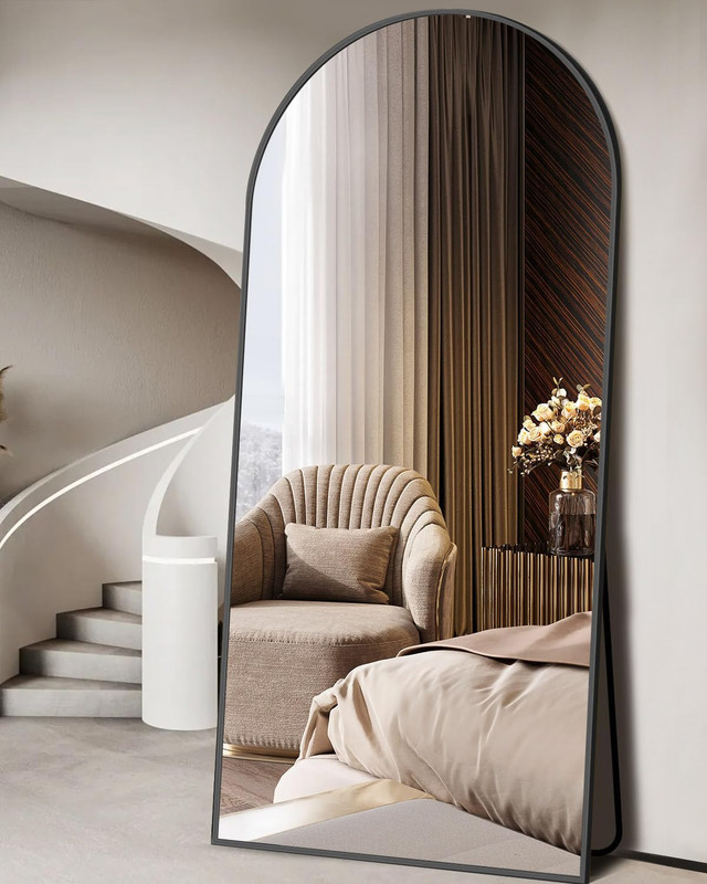 Oversized 71" Arched Full-Length Mirror with HD Glass - Black Floor/Wall Mount gallery