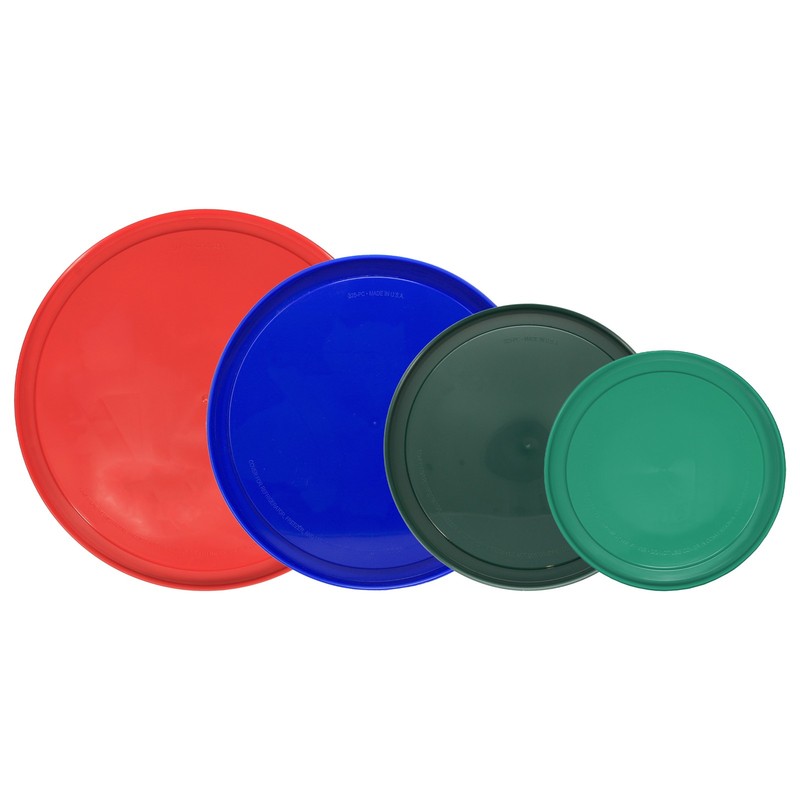 Pyrex 322-PC Green, 323-PC Thyme Green, 325-PC Cadet Blue, 326-PC Red Lids gallery