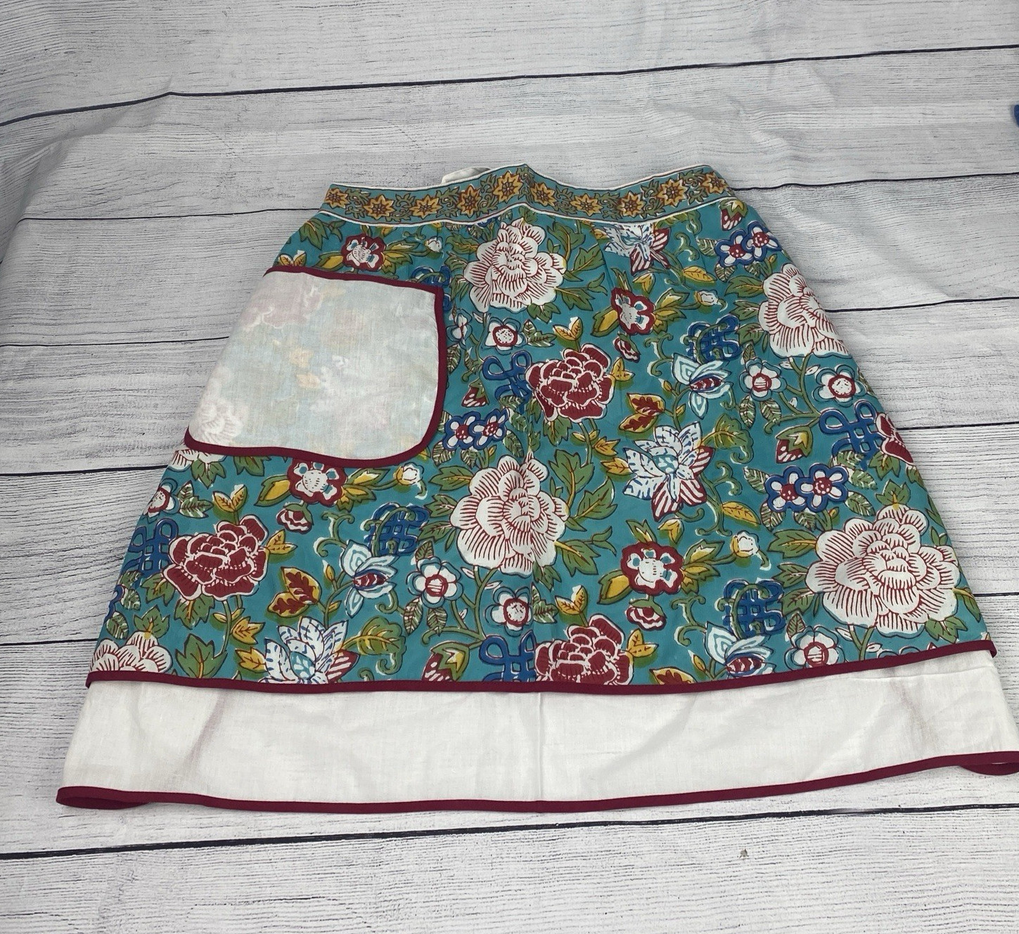 Reversible 1/2 Apron 2 Layer Cotton Solid & Floral Print Pocket Tie Back Cottage gallery