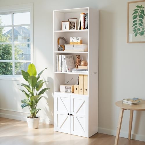 71.5" Tall Bookshelf and Bookcase, Industrial Bookshelves and 1 PCS White gallery