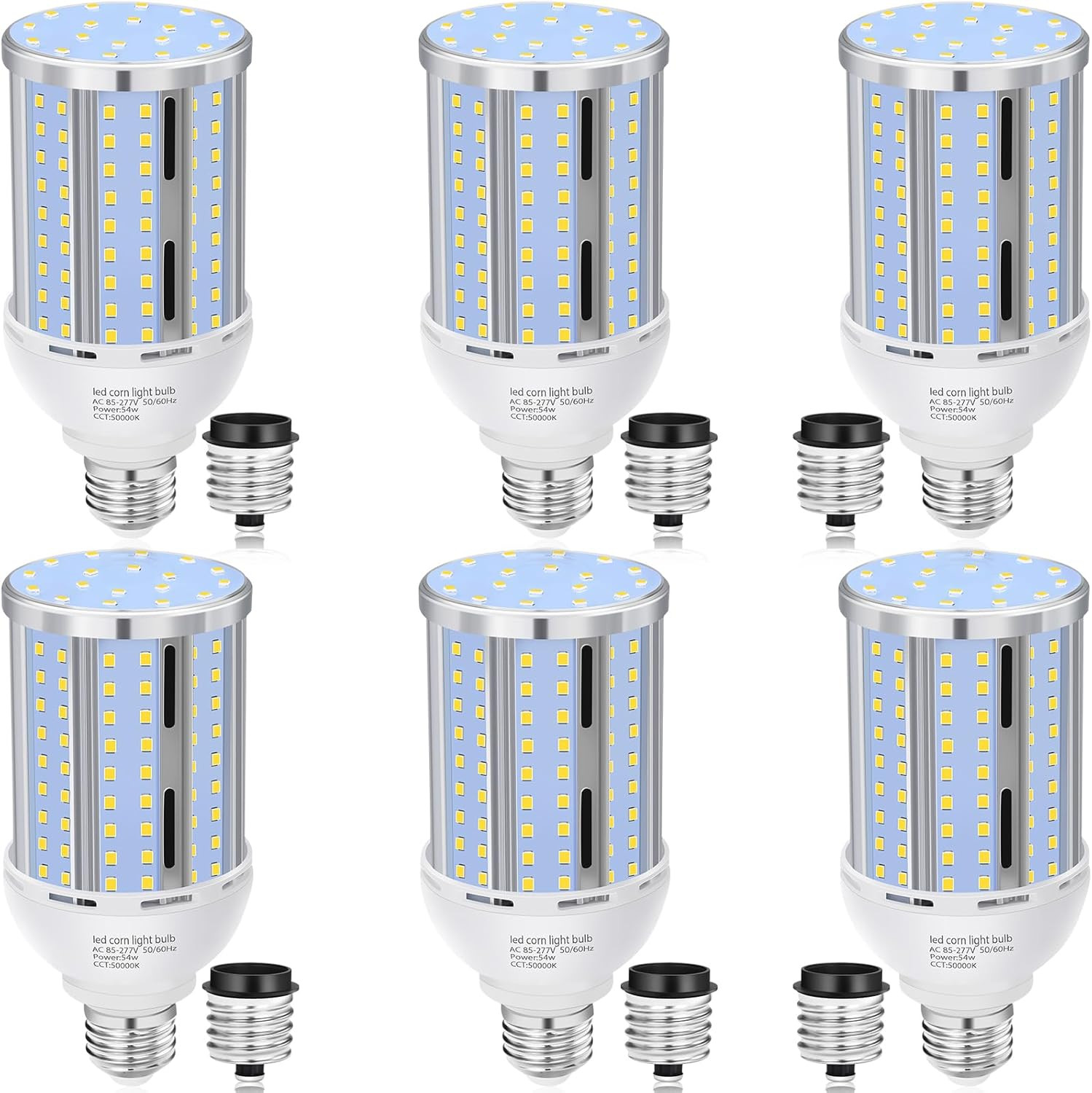 6 Pack 54W LED Corn Bulbs, 6800LM Daylight, E26/E27 for Indoor/Outdoor Use gallery