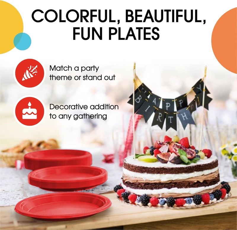 Party Solids Red Plastic Plates For Party Supplies 7" Red Disposable Plates H... gallery