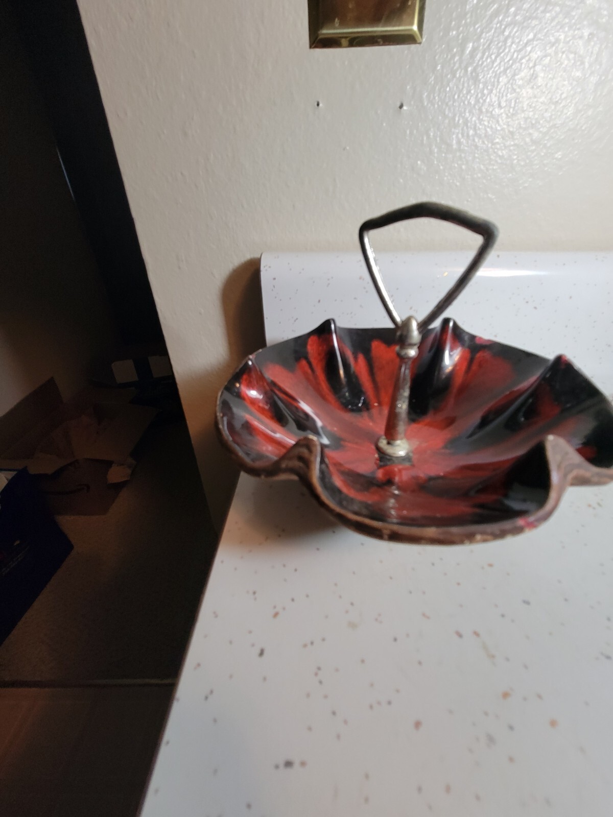 VTG CALIFORNIA POTTERY USA 610 RED FALL COLORS CANDY NUT DISH gallery