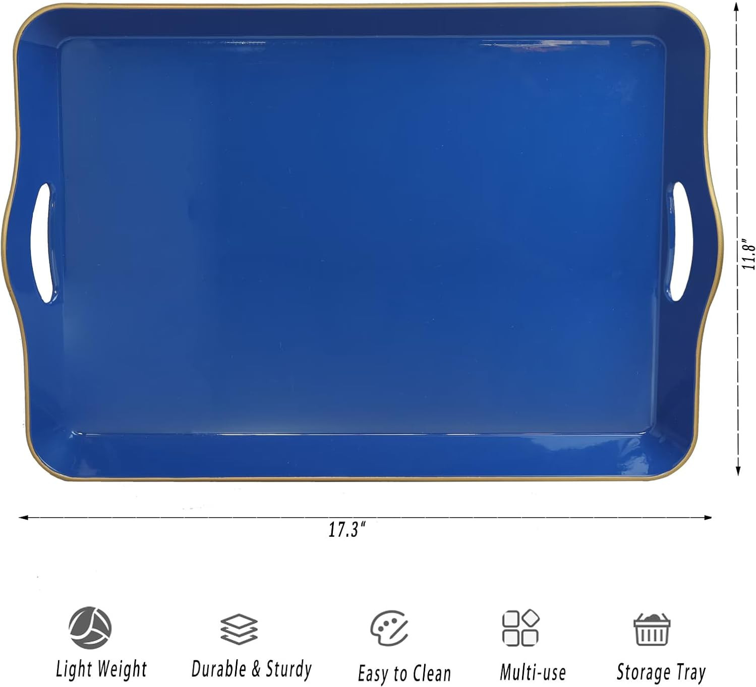 Large Blue Serving Tray with Handles, Plastic Decorative Tray for Coffee Table gallery