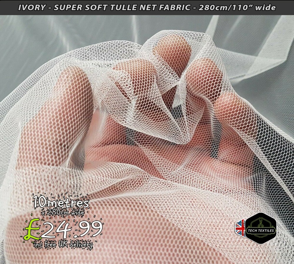 IVORY - SUPER SOFT TULLE NET FABRIC - BRIDAL, EVENTS & DECOR - 280cm wide
