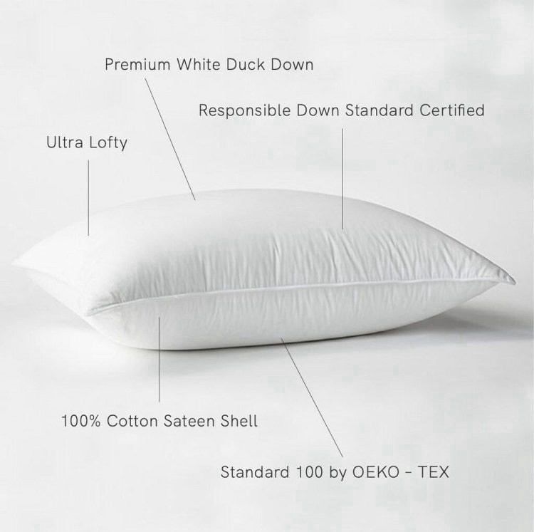 Bokser Home Luxury King Medium Duck Down Pillow 700 Fill Power Cotton 20 x 36” gallery