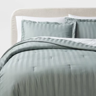 3pc Full/Queen Luxe Striped Damask Comforter and Sham Set Light Teal Green gallery