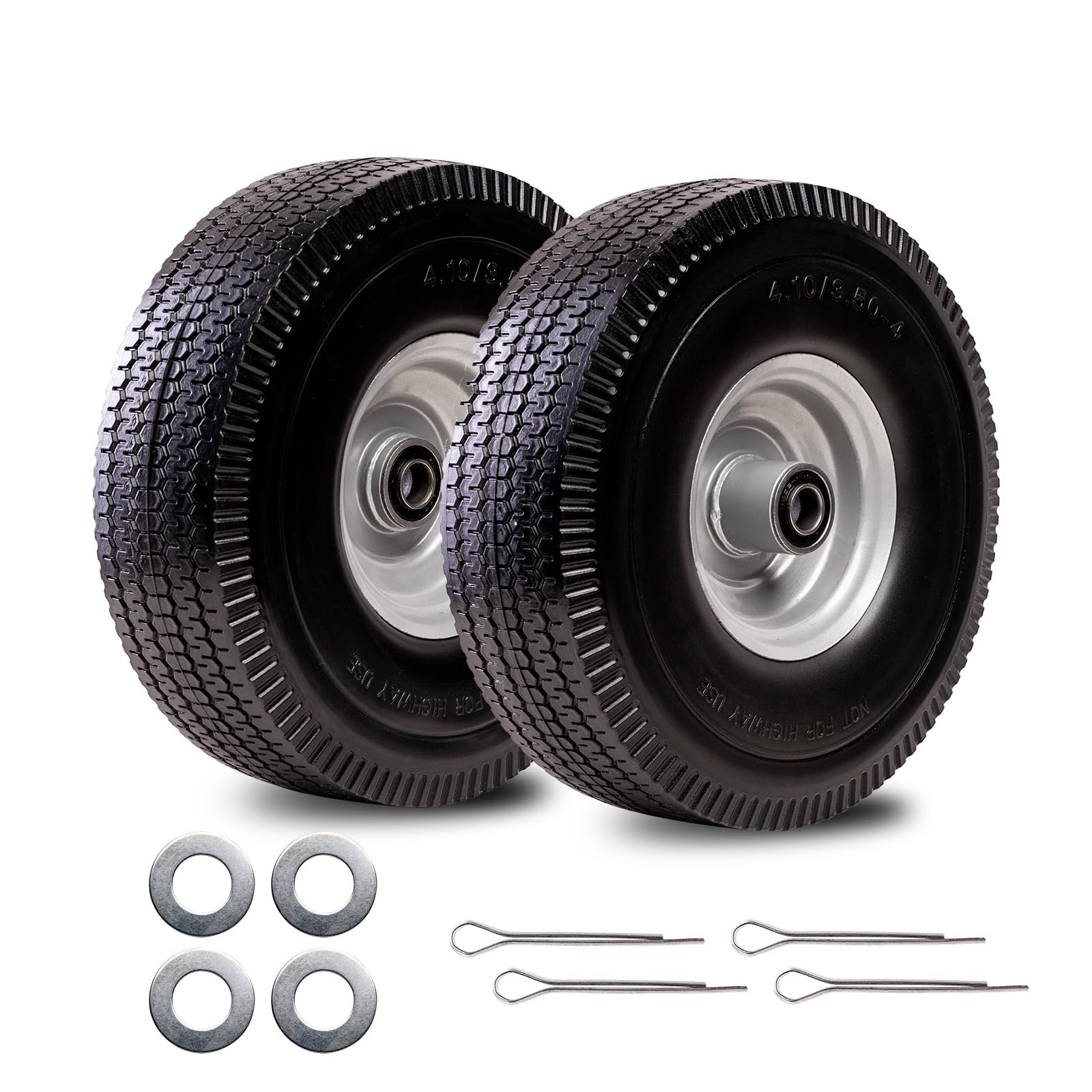 4.10/3.50-4 Tire & Wheel Flat Free, 2 Pcs Heavy Duty Solid PU Non-inflated Ti... gallery