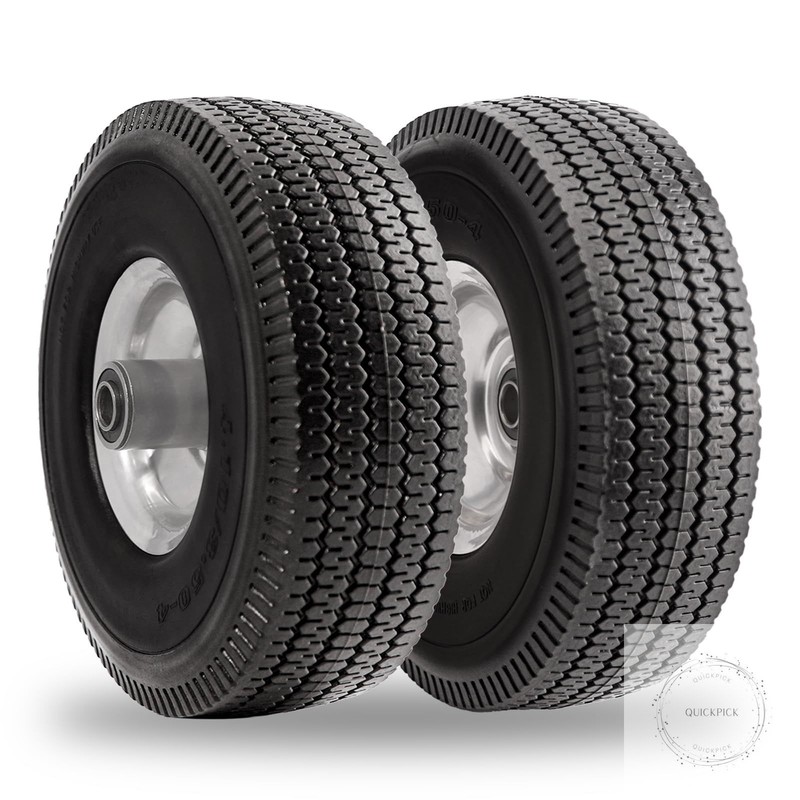 10 Inch Solid Polyurethane Tire 4.10/3.50-4 Tire, 10" Flat Free Wheels with 5/8" gallery