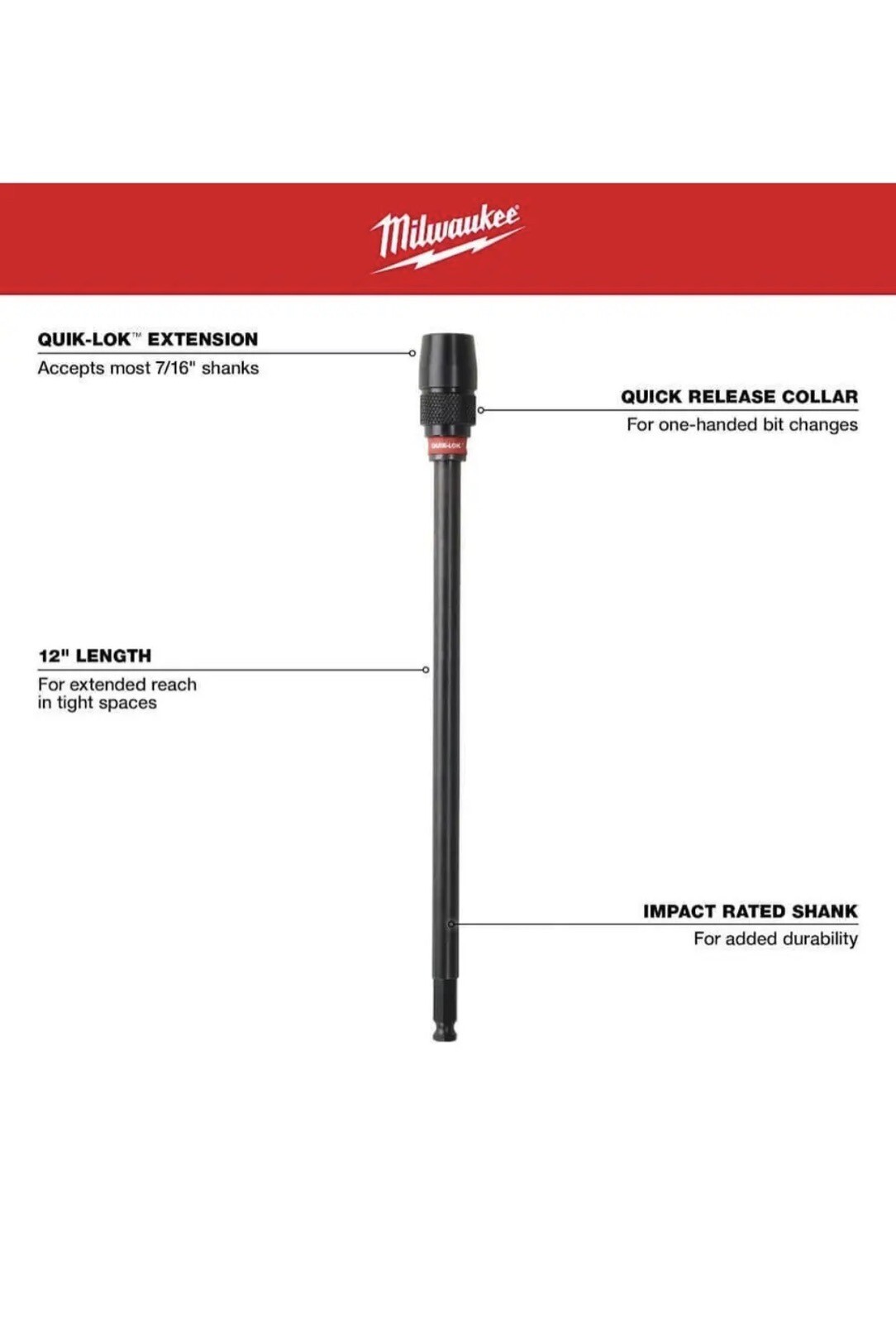 12 In. X 7/16 In. Quik-lok Universal Extension Bit | Milwaukee Drill In All New gallery