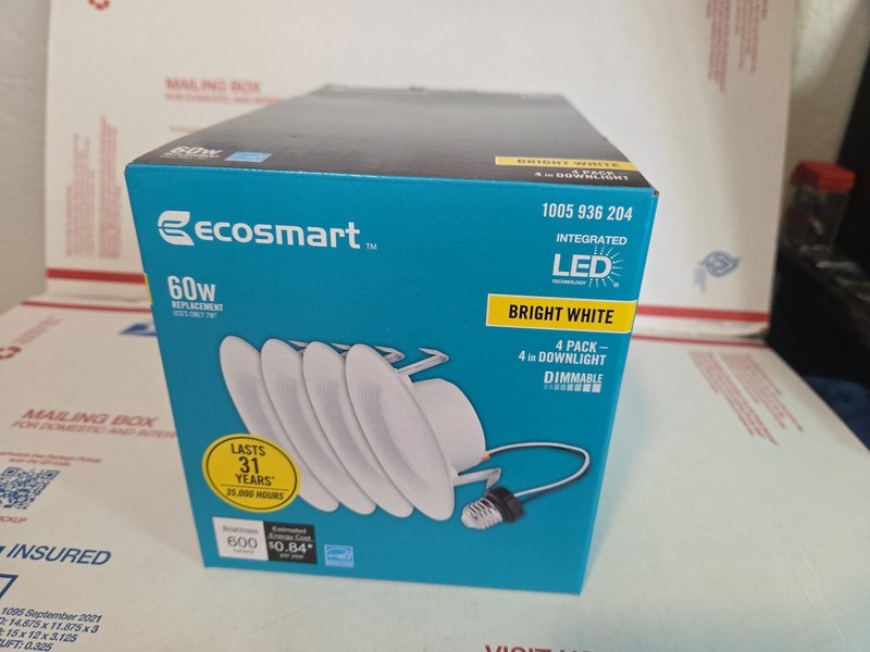 4x EcoSmart Integrated LED Dimmable Recessed Ceiling Light Trim Bright White 4" gallery