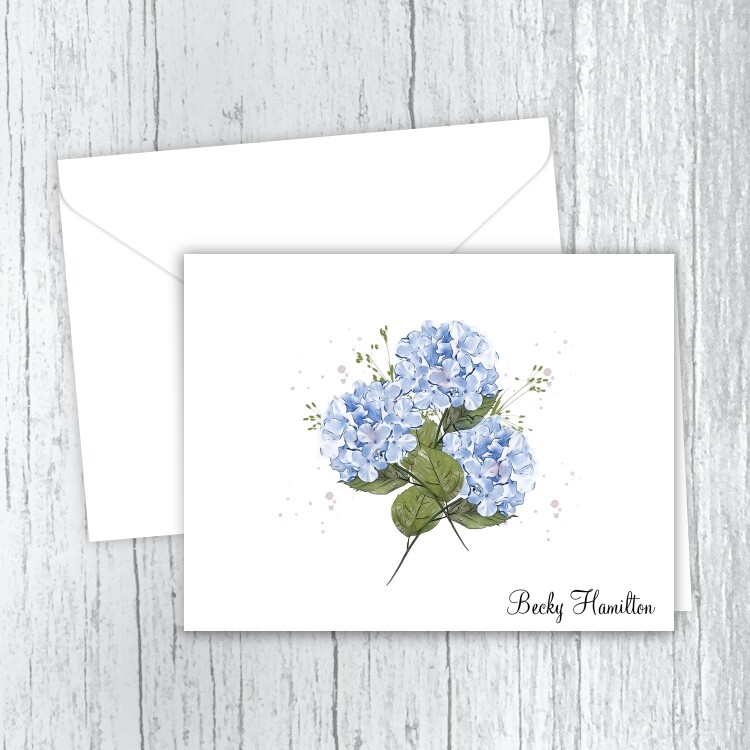 Personalized Note Cards, Blue Hydrangea Bouquet, Personalized Stationery, Spring gallery