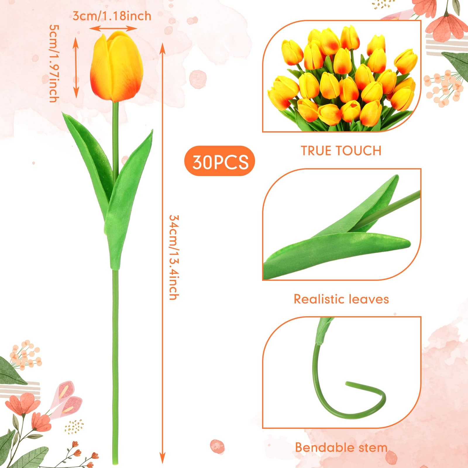 30 PCS Gold Yellow Tulips Artificial Bouquet Real Touch Faux Flowers Decor gallery