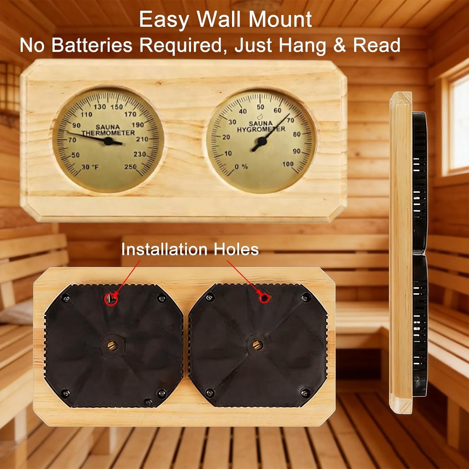 Analog Sauna Thermometer Hygrometer Dual Gauge 30-250°F 0-100% Temp Humidity NEW gallery
