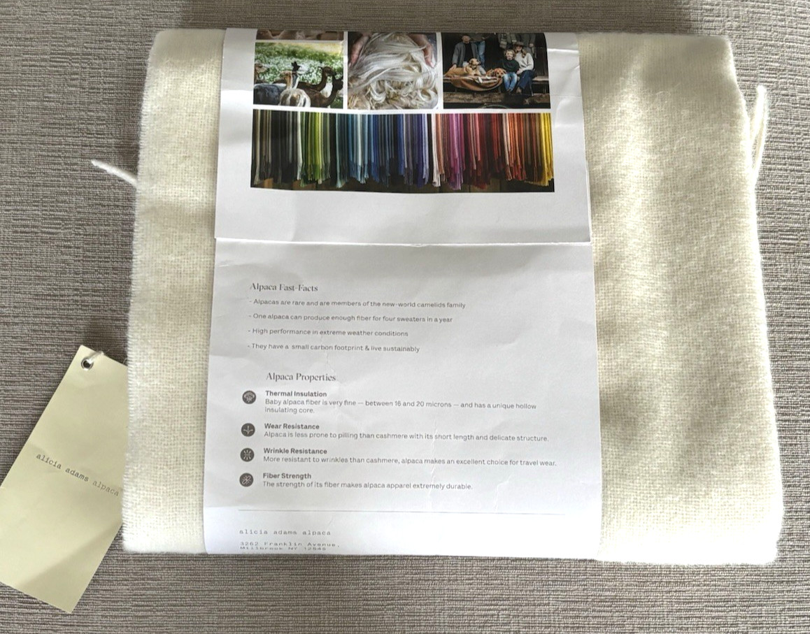 ALICIA ADAMS ALPACA Patmos Throw Blanket – Cream – 71" x 51" - NWT gallery