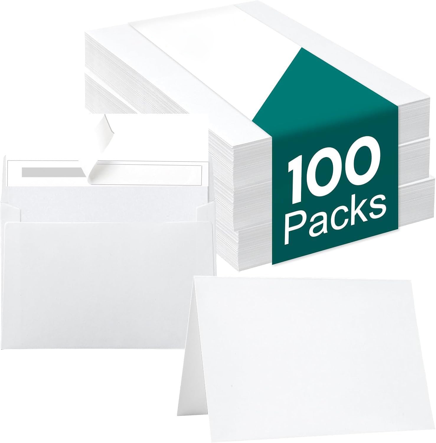Folded Cardstock 100 Pack, 4x6 Envelopes, Self Seal Thank You Cards, White gallery