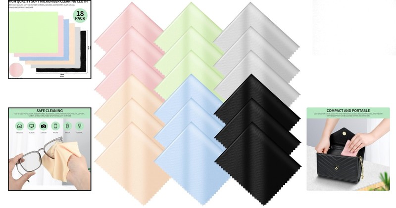 18 Pack Multicolor Microfiber Cleaning Cloths 7" x 6" for Optimal Device Care gallery