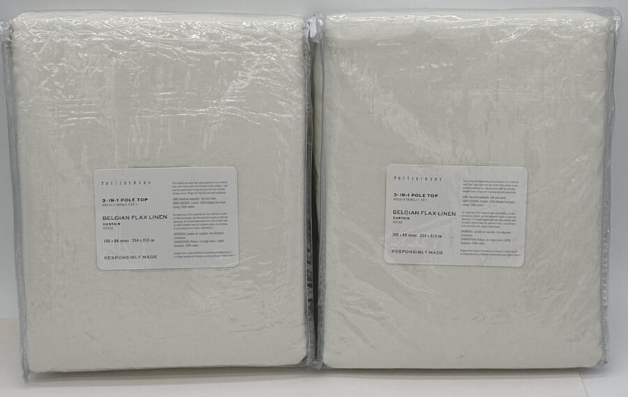 Pottery Barn Belgian Flax Linen Drape Curtain (2) 100 x 84 ~ Classic Ivory gallery