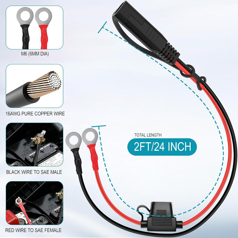 SAE Extension Cable, Battery Tender Extension Cable for Motorcycle/Motorbike/Car gallery