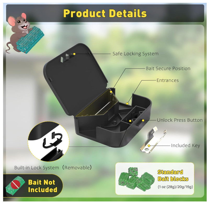 Mouse Stations 12 Pack, Keyless & Keyed, Safe for Kids and Pets, Black Use gallery