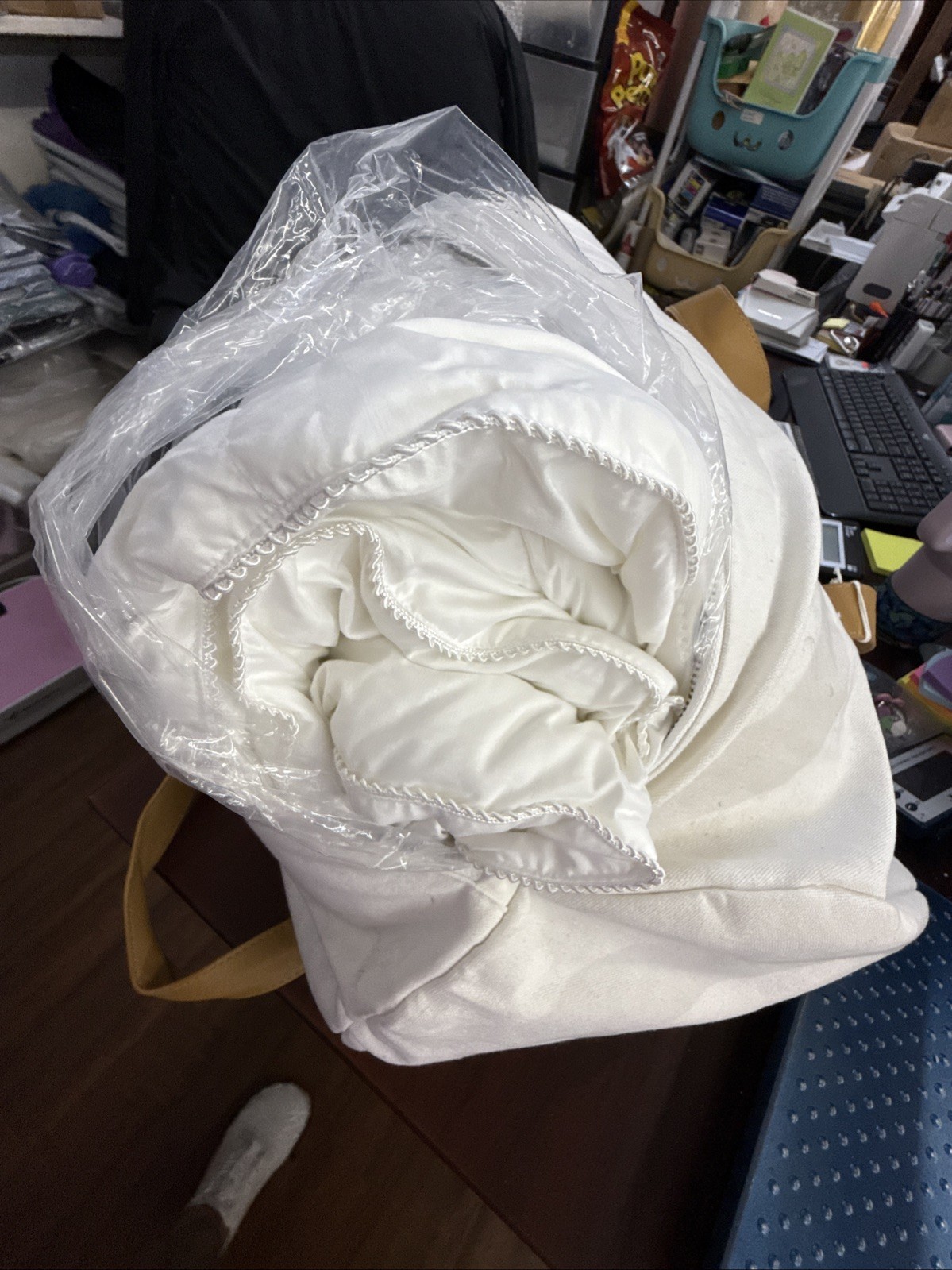 Cozy Earth Down Alternative Comforter In Duffel Bag in White Brand New gallery