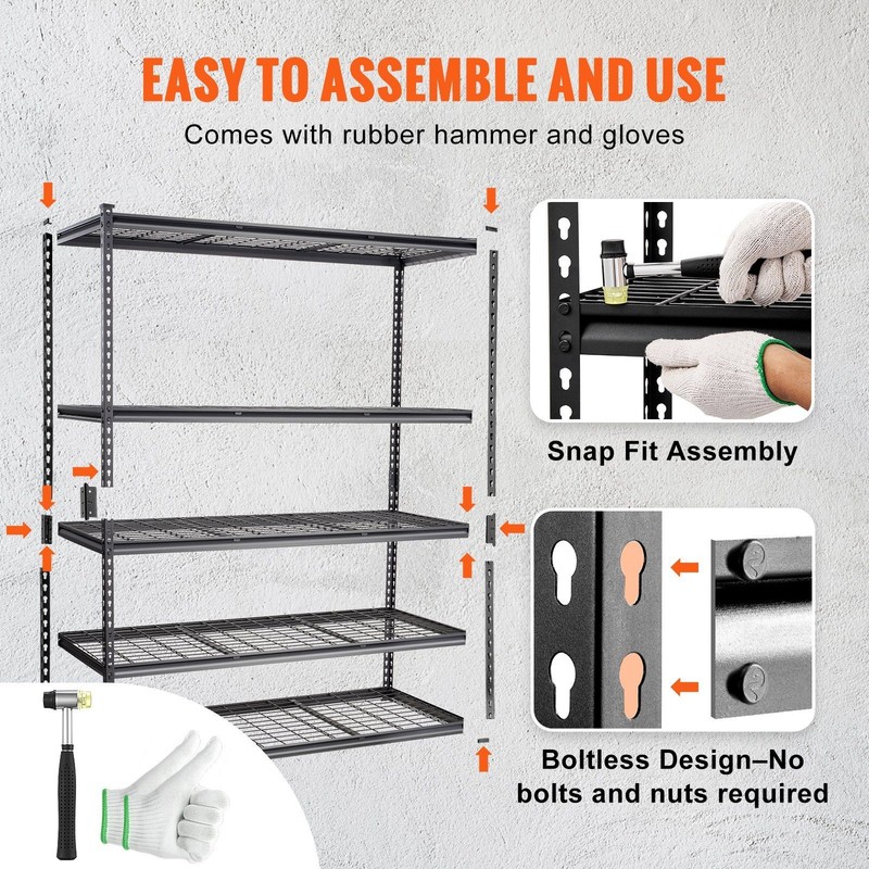 Steel Storage Shelving Unit — 5 Adjustable Tiers, 2000lb, 60"L x 24"W x 78"H gallery