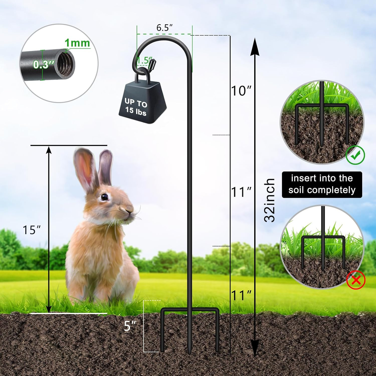 FEED GARDEN Adjustable 32 Inch Small Shepherds Hooks for Outdoor, Garden Hooks f gallery