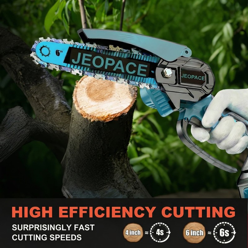 6" Blue Cordless Mini Chainsaw Handheld Electric Pruning Saw with 1 Battery gallery