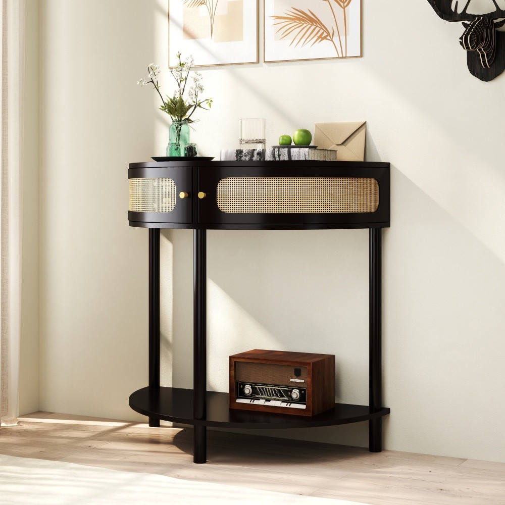 Half Moon Design End Table,Entryway Console Table with 2 Storage Cabinet