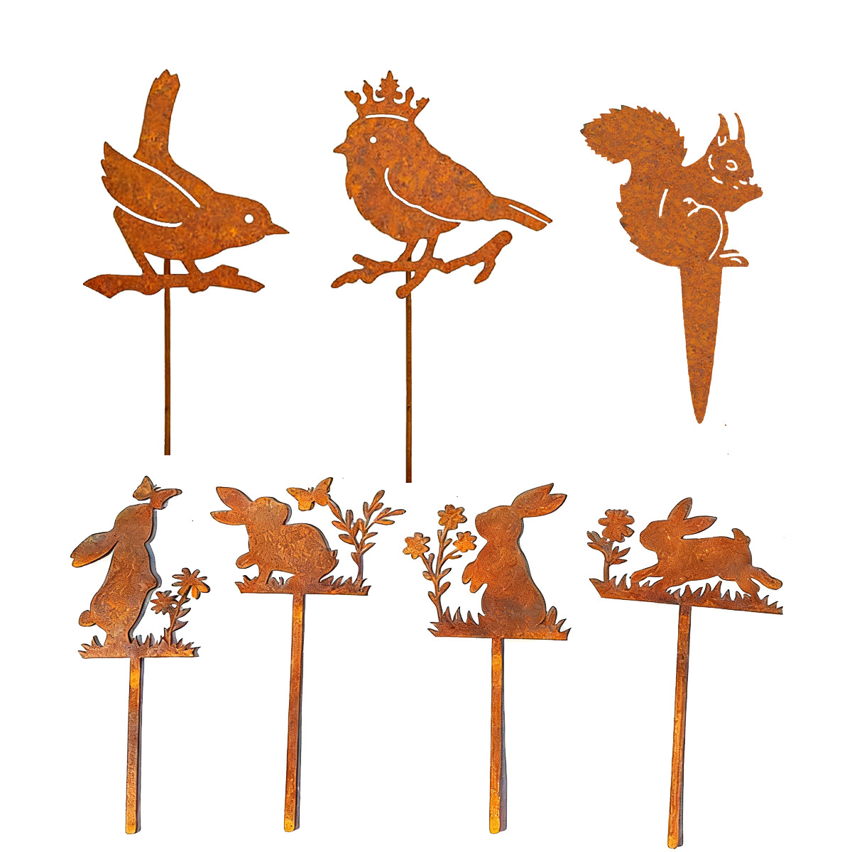 7Pcs Rusty Metal Garden Stakes Set Rustic Yard Art Decor for Spring Outdoor Lawn gallery