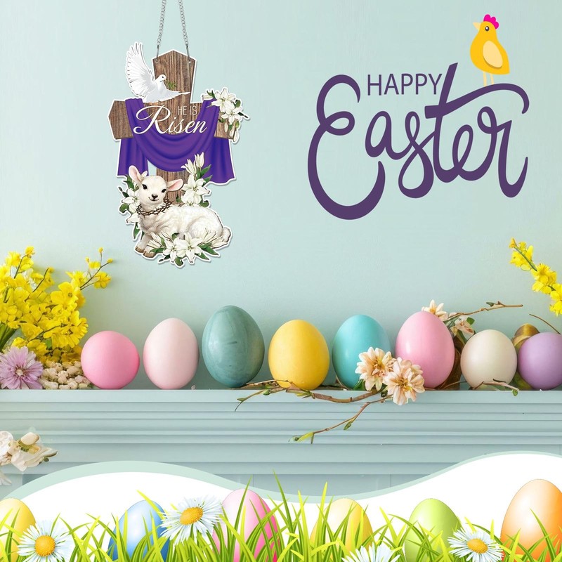 12.6 x 9 Inches He Is Risen Easter Decoration Metal Wreaths for Front Door Wall. gallery