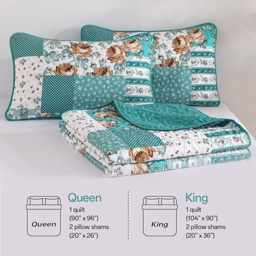 Quilt Set Size Patchwork Floral Bedspread Coverlet, Soft Microfiber Queen Teal gallery