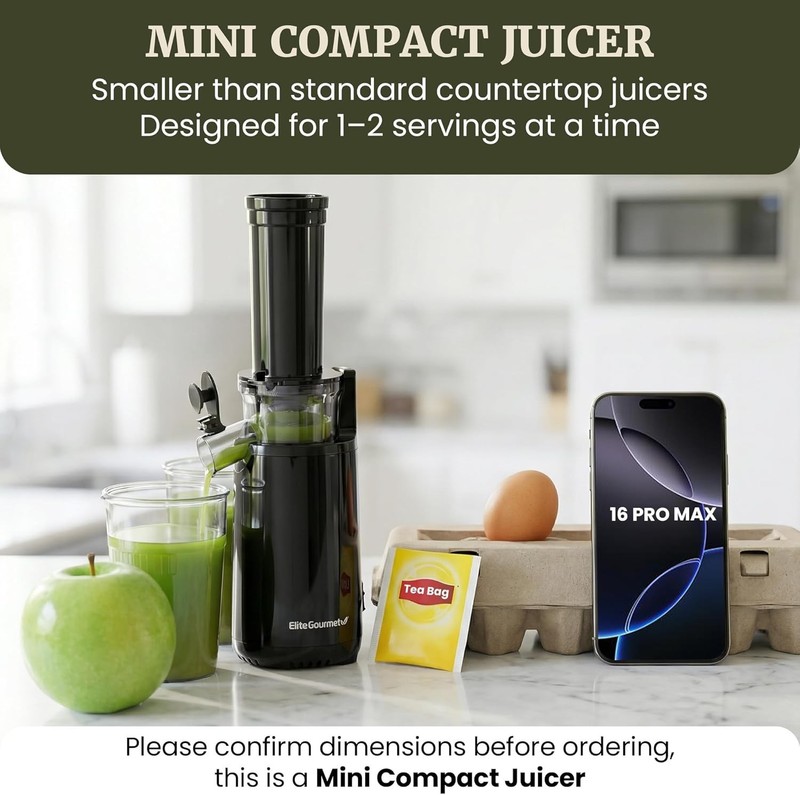 Mini Compact Masticating Cold Press Juicer - 16 oz BPA-Free, Easy Clean Black gallery