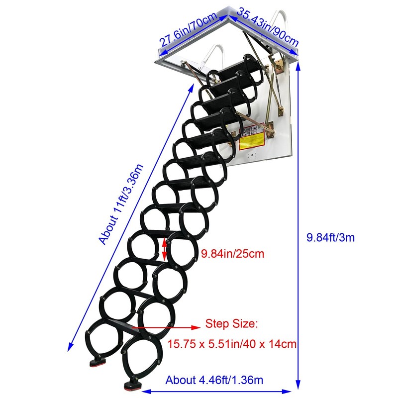 Attic Pull Down Ceiling Ladder Stairs Black Retractable Ladder Max Height 9.8ft gallery