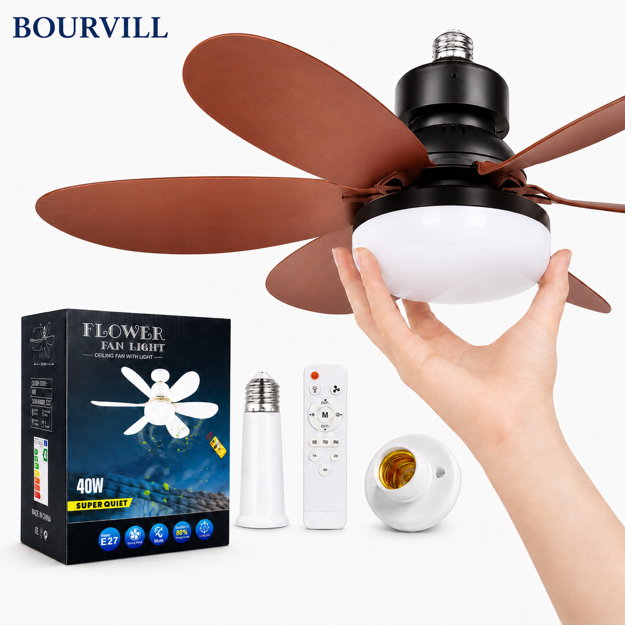 20 in Socket Ceiling Fan with Light Remote, E27 Screw In 40W Small Room Fan gallery