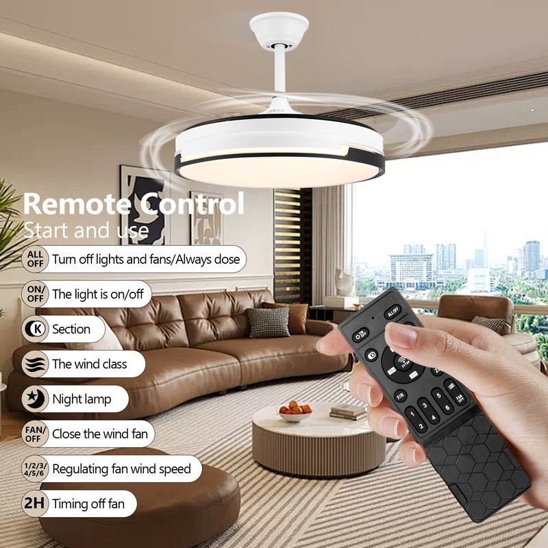 42" Smart Crystal Retractable Ceiling Fan Light w/ 3-Color Light & Remote 6Speed gallery