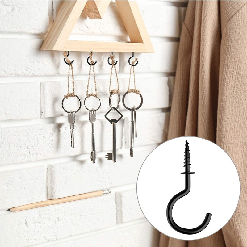 100 Pieces 1/2 inch Ceiling Hooks, Black Zinc Plated Metal Screw-in Cup Hooks gallery